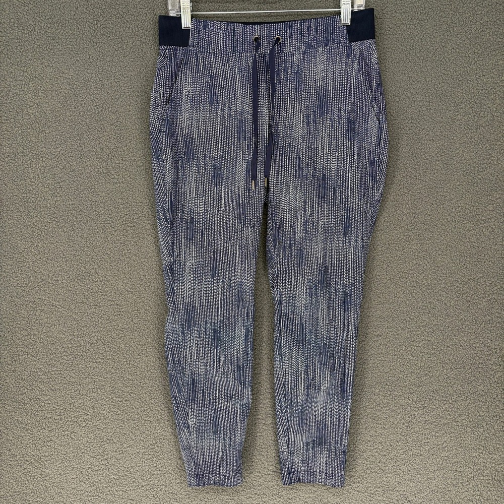 Athleta Metro Slouchy Jogger Pants Navy White Abstract Print Size 4 Drawstring
